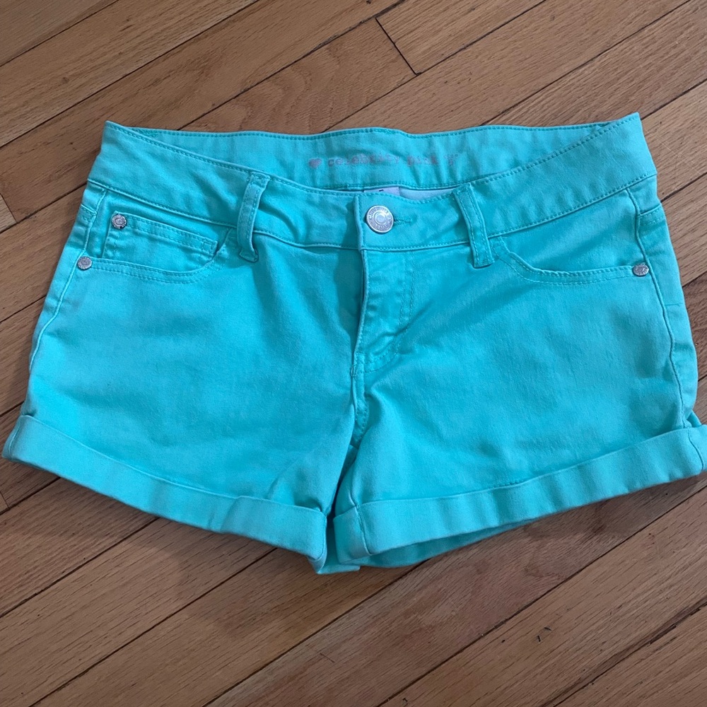 Celebrity Pink Green Roll-Hem Jean Shorts